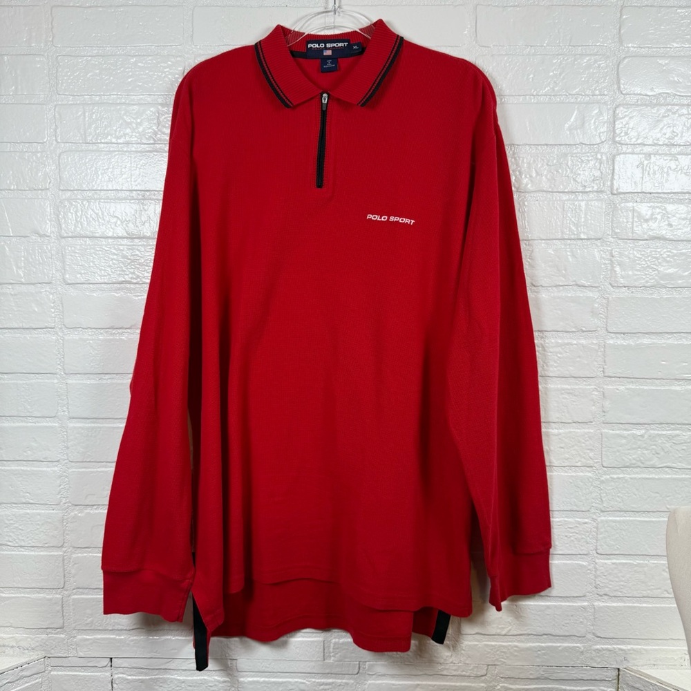 Polo Sport Ralph Lauren Sweater Mens XL Red Waffle Knit 1/4 Zip Golf Performance